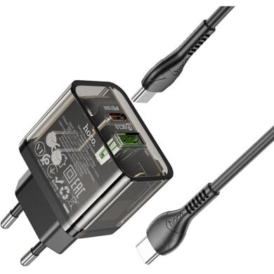 Сетевое зарядное устройство Hoco N34 Dazzling PD20W+QC3.0 + кабель Type-C to Type-C - Transparent Black