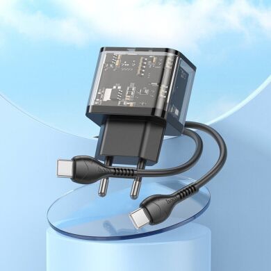 Сетевое зарядное устройство Hoco N34 Dazzling PD20W+QC3.0 + кабель Type-C to Type-C - Transparent Black