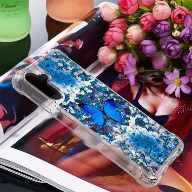 Силиконовый (TPU) чехол Deexe Fashion Glitter для Samsung Galaxy A13 5G (A136) / A04s (A047) - Blue Butterfly