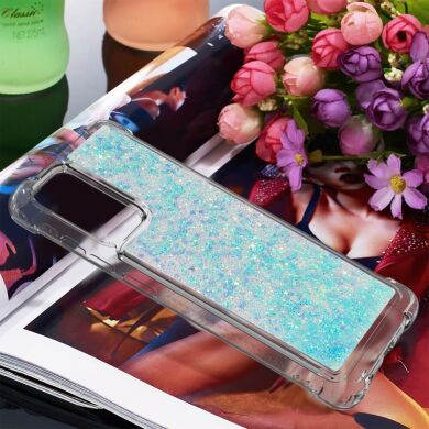 Силиконовый (TPU) чехол Deexe Liquid Glitter для Samsung Galaxy A72 (А725) - Baby Blue