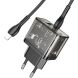 Сетевое зарядное устройство Hoco N34 Dazzling PD20W+QC3.0 + кабель Type-C to Lightning - Transparent Black. Фото 3 из 8