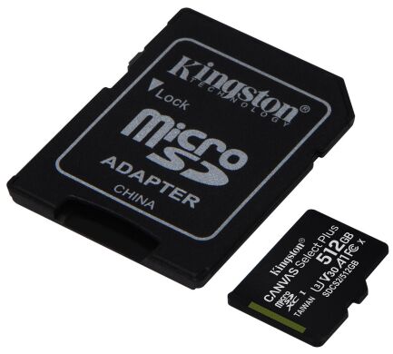 Карта памяти Kingston microSDXC 512GB Canvas Select Plus C10 UHS-I R100MB/s + адаптер