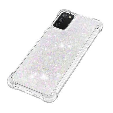Силиконовый (TPU) чехол Deexe Liquid Glitter для Samsung Galaxy A03s (A037) - Shiny Hearts