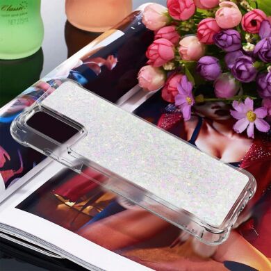 Силиконовый (TPU) чехол Deexe Liquid Glitter для Samsung Galaxy A03s (A037) - Shiny Hearts
