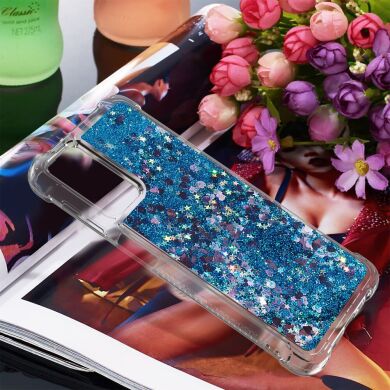 Силиконовый (TPU) чехол Deexe Liquid Glitter для Samsung Galaxy A32 5G (А326) - Blue Hearts