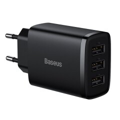 Мережевий зарядний пристрій Baseus Compact 17W (3USB) CCXJ02 - Black