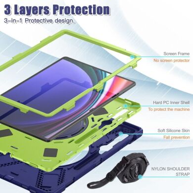 Защитный чехол Deexe Hand Grip X для Samsung Galaxy Tab S8 Ultra (T900/T906) / S9 Ultra (X910/916) - Blue / Yellowgreen