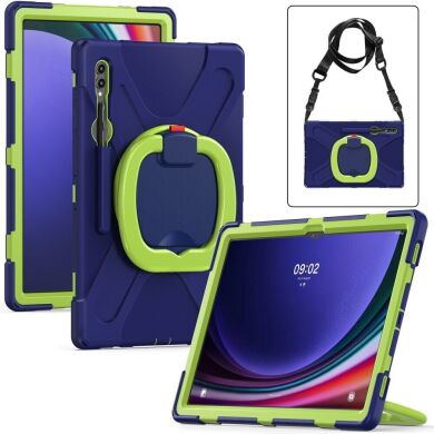 Защитный чехол Deexe Hand Grip X для Samsung Galaxy Tab S8 Ultra (T900/T906) / S9 Ultra (X910/916) - Blue / Yellowgreen