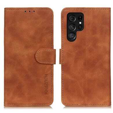 Чехол-книжка KHAZNEH Retro Wallet для Galaxy S22 Ultra - Brown