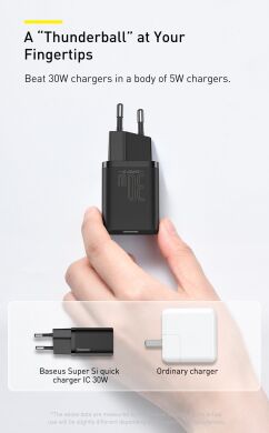 Сетевое зарядное устройство Baseus Super Si Quick Charger IC (30W) - Black