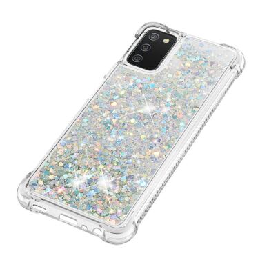 Силиконовый (TPU) чехол Deexe Liquid Glitter для Samsung Galaxy A03s (A037) - Silver Hearts