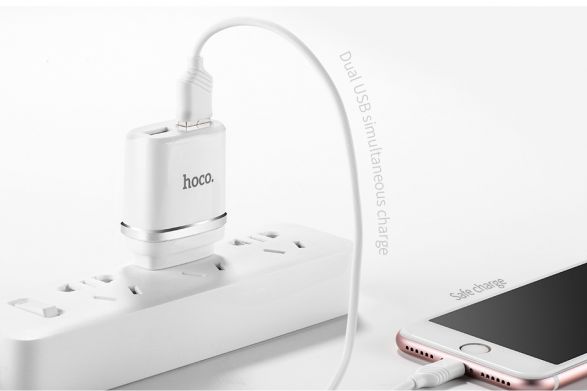 Сетевое зарядное устройство Hoco C12 (2.4A, 2USB) - White