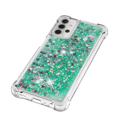 Силиконовый (TPU) чехол Deexe Liquid Glitter для Samsung Galaxy A32 5G (А326) - Green Hearts