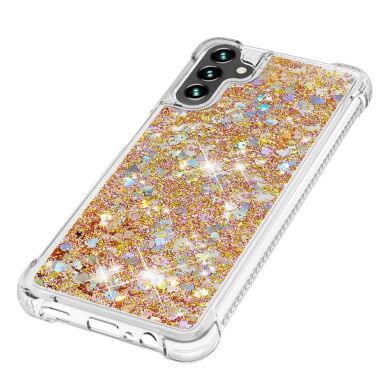 Силиконовый (TPU) чехол Deexe Liquid Glitter для Samsung Galaxy A13 5G (A136) / A04s (A047) - Gold Hearts