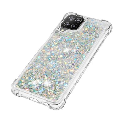 Силиконовый (TPU) чехол Deexe Liquid Glitter для Samsung Galaxy A22 (A225) / M22 (M225) - Silver Hearts