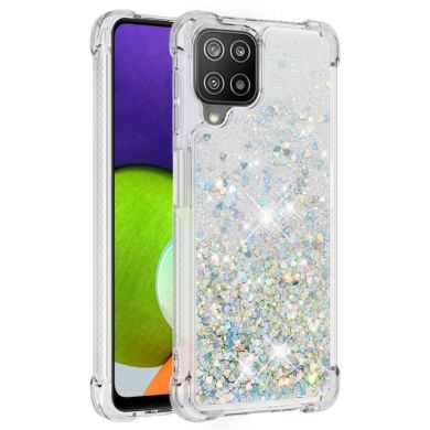 Силиконовый (TPU) чехол Deexe Liquid Glitter для Samsung Galaxy A22 (A225) / M22 (M225) - Silver Hearts