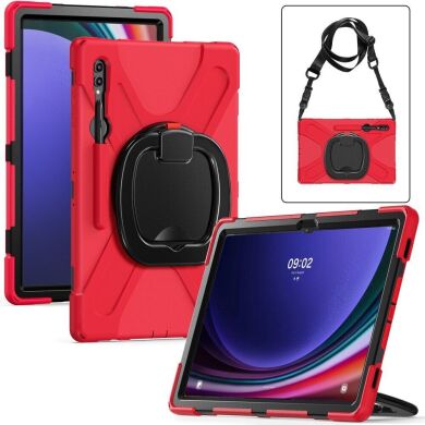 Защитный чехол Deexe Hand Grip X для Samsung Galaxy Tab S8 Ultra (T900/T906) / S9 Ultra (X910/916) - Red / Black