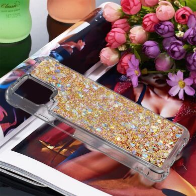 Силиконовый (TPU) чехол Deexe Liquid Glitter для Samsung Galaxy A12 (A125) / A12 Nacho (A127) / M12 (M127) - Gold
