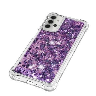 Силиконовый (TPU) чехол Deexe Liquid Glitter для Samsung Galaxy A32 5G (А326) - Dark Purple Hearts