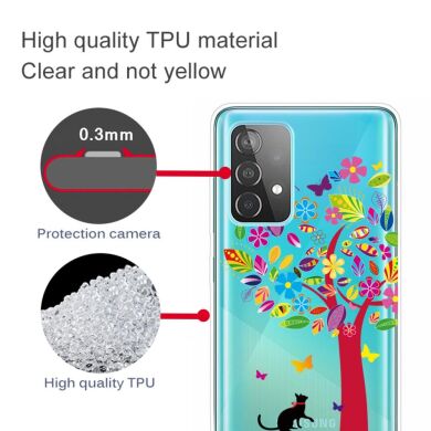 Силиконовый (TPU) чехол Deexe Pretty Glossy для Samsung Galaxy A73 (A736) - Cat and Colorful Tree