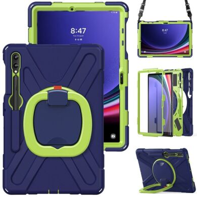 Защитный чехол Deexe Hand Grip X для Samsung Galaxy Tab S7 FE / S7 Plus / S8 Plus / S9 Plus (T730/736/800/806/970/975/810/816) - Blue / Yellowgreen