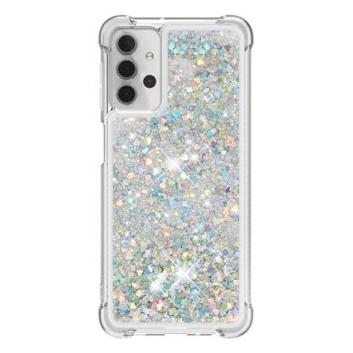 Силиконовый (TPU) чехол Deexe Liquid Glitter для Samsung Galaxy A32 5G (А326) - Silver Hearts