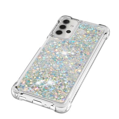 Силиконовый (TPU) чехол Deexe Liquid Glitter для Samsung Galaxy A32 5G (А326) - Silver Hearts