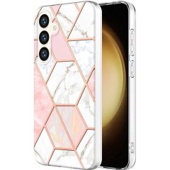 Защитный чехол Deexe Marble Pattern для Samsung Galaxy S24 Plus - White / Pink