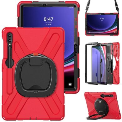Защитный чехол Deexe Hand Grip X для Samsung Galaxy Tab S7 FE / S7 Plus / S8 Plus / S9 Plus (T730/736/800/806/970/975/810/816) - Red / Black