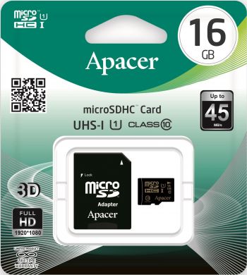 Карта памяти MicroSD APACER 16GB 10 class UHS-I + адаптер