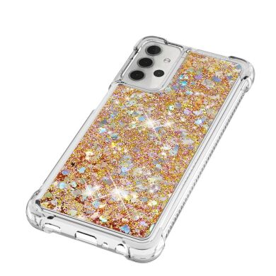 Силиконовый (TPU) чехол Deexe Liquid Glitter для Samsung Galaxy A32 5G (А326) - Gold Hearts