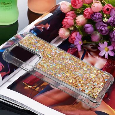 Силиконовый (TPU) чехол Deexe Liquid Glitter для Samsung Galaxy A52 (A525) / A52s (A528) - Gold