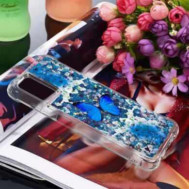 Силиконовая (TPU) накладка Deexe Fashion Glitter для Samsung Galaxy A03s (A037) - Blue Butterfly