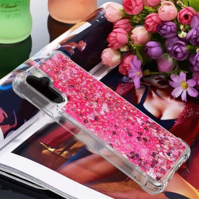 Силиконовый (TPU) чехол Deexe Liquid Glitter для Samsung Galaxy A13 5G (A136) / A04s (A047) - Pink Hearts
