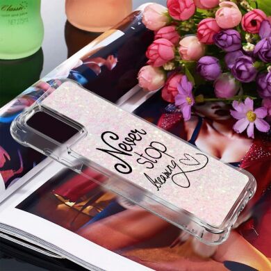 Силиконовая (TPU) накладка Deexe Fashion Glitter для Samsung Galaxy A03s (A037) - Never Stop Dreaming
