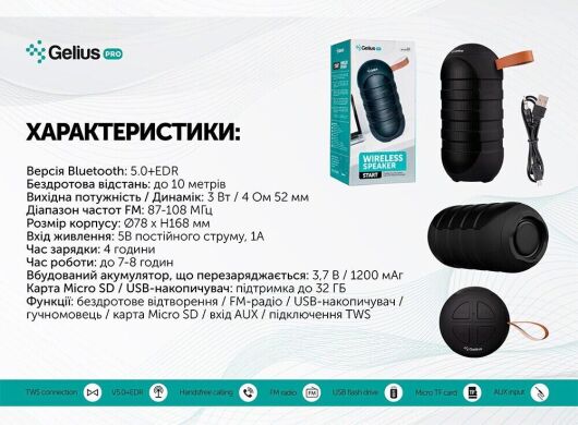 Портативная акустика Gelius Pro Start GP-BS1001 - Black