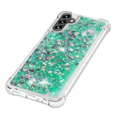 Силиконовый (TPU) чехол Deexe Liquid Glitter для Samsung Galaxy A13 5G (A136) / A04s (A047) - Green Hearts