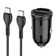 Автомобильное зарядное устройство Hoco NZ2 Link PD30W+QC3.0 + кабель Type-C to Type-C - Black