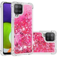 Силиконовый (TPU) чехол Deexe Liquid Glitter для Samsung Galaxy A22 (A225) / M22 (M225) - Pink Hearts