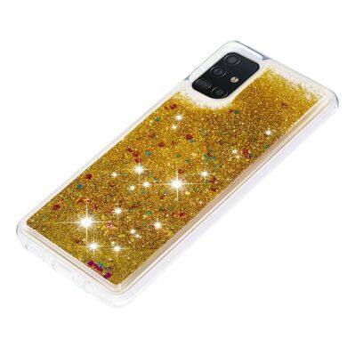 Силиконовый (TPU) чехол Deexe Liquid Glitter для Samsung Galaxy A51 (А515) - Gold