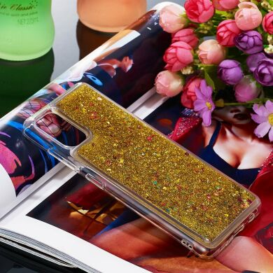 Силиконовый (TPU) чехол Deexe Liquid Glitter для Samsung Galaxy A51 (А515) - Gold