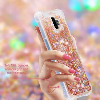 Силиконовый (TPU) чехол Deexe Liquid Glitter для Samsung Galaxy J6+ (J610) - Gold