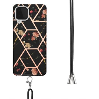 Защитный чехол Deexe Marble Flower для Samsung Galaxy A22 (A225) / M22 (M225) - Black Flowers