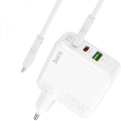 Сетевое зарядное устройство Hoco C115A Header PD65W GaN (2C1A) + кабель Type-C to Type-C - White