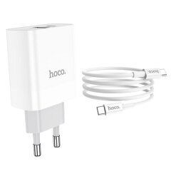 Сетевое зарядное устройство Hoco C80A PD + QC3.0 (3.1A) + кабель Type-C to Type-C - White