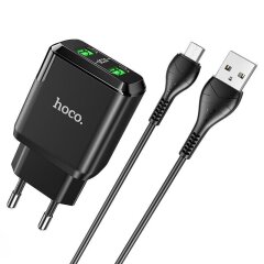 Мережевий зарядний пристрій Hoco N6 Charmer (2USB, QC3.0, 3A) + кабель USB to Type-C - Black