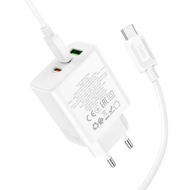 Сетевое зарядное устройство Hoco C126A Pure power PD40W (2C1A) + кабель Type-C to Type-C - White