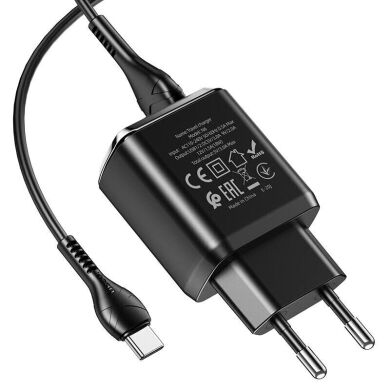 Сетевое зарядное устройство Hoco N6 Charmer (2USB, QC3.0, 3A) + кабель USB to Type-C - Black