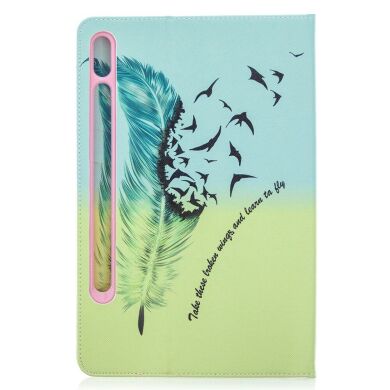 Чехол-книжка Deexe Pattern Style для Samsung Galaxy Tab S7 (T870/875) / S8 (T700/706) - Feather and Birds
