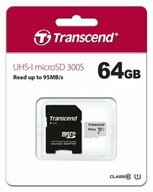 Карта памяти Transcend microSDXC 300S 64GB UHS-I U1 + адаптер - Black